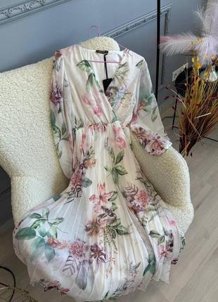 Накладной платеж ❤ турецкое платье макси с юбкой плиссе в цветочный принт