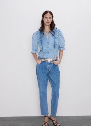 Zara джинсовый топ блуза с воланами5 фото