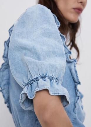 Zara джинсовый топ блуза с воланами2 фото