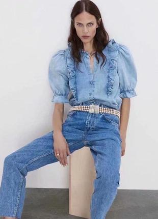 Zara джинсовый топ блуза с воланами4 фото