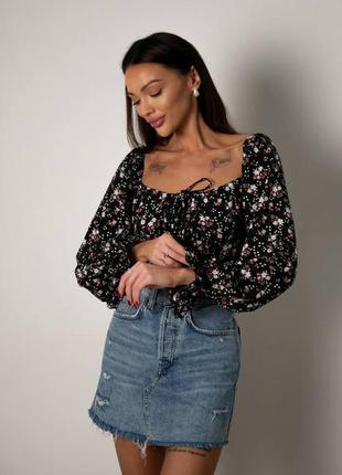 Ніжна квіткова блуза - топ жіноча на зав'язках, топ в квітковий принт/ мод 240