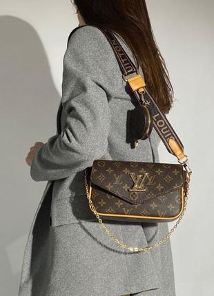 Стильная коричневая женская сумка louis vuitton pochette leather brown кожаная женская сумка на плечо