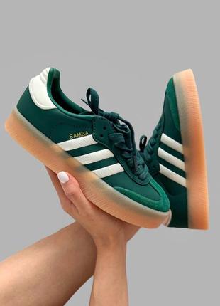Крутые женские кроссовки adidas samba platform green premium зелёные