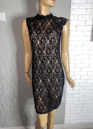 Гіпюрова сукня міді з тілесною сукнею-підкладкою плаття oasis, m