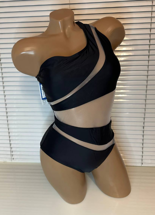 Стильный слитный купльник с сеткой на 1 плечо 123хф