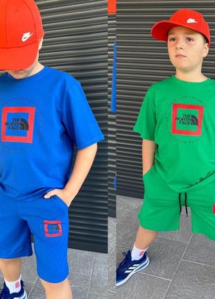 Дитячий костюм для хлопчика футболка і шорти  128-134:140-146:152-158 синій зелений