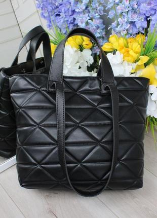 Жіноча стильна та якісна сумка шоппер з еко шкіри чорна