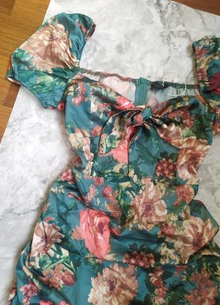 Шикарное летнее платье сатиновое атласное / цветочный принт / сарафан / рукава фонарики