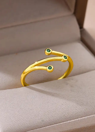Минималистичное кольцо нержавеющее зелени камешки