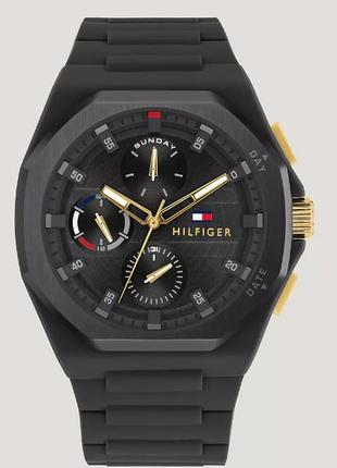 Чоловічий багатофункціональний годинник tommy hilfiger з чорним силіконовим ремінцем оригінал