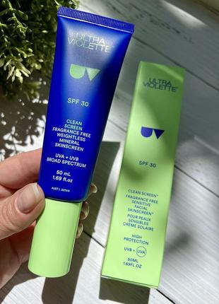 Clean screen spf 30 fragrance free weightless gel skinscreen™ ☀️ сонцезахисний невагомий мінеральний крем для чутливої шкіри , без запаху .