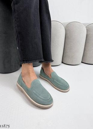 Premium! жіночі замшеві зелені лофери весняні туфлі натуральна замша весна осінь
