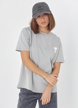 Трикотажная футболка с лаконичной вышивкой - серый цвет, l (есть размеры)