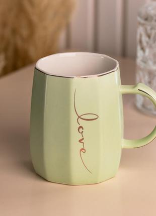 Чашка керамічна для чаю та кави 400 мл love зелена `gr`