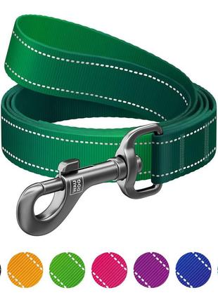 Повідець для собак нейлоновий waudog nylon mono світловідбивний, m, ш 20 мм, д 122 см зелений