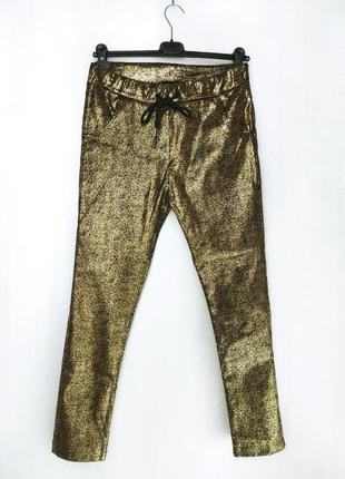 Металізовані джинси на резинці золоті жіночі металік бронзові з золота блискучі спортивні театральні сценічні