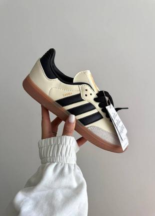 Женские кроссовки бежевые с черным и серым adidas samba light beige / black / grey premium