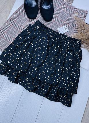 Новая чёрная ярусная юбка xs юбка короткая юбка в горошек