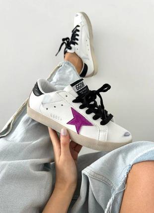 Жіночі кросівки білі з фіолетовими golden goose 
ggdb pink star