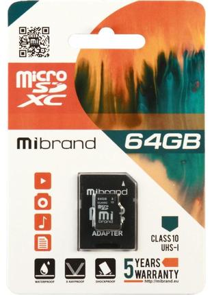 Карта памяти mibrand 64gb microsdxc class 10 uhs-i (micdxu1/64gb-a)