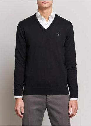 Шикарный хлопоковый пуловер чёрного цвета polo ralph lauren slim fit pima cotton