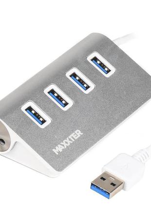 Концентратор maxxter usb 3.0 type-a 4 ports silver (hu3a-4p-01)