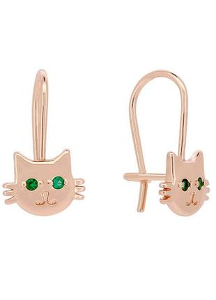 Позолочені сережки коти котики медичне золото подарунок позолоченные серьги котики медзолото