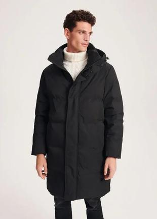 Длинный пуховик мужской водонепроницаемый reserved зимняя куртка черная длинная теплая пух перышка