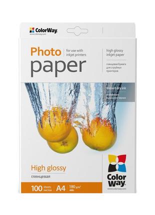 Фотопапір colorway a4 180г glossy 100л, картон-пак (pg180100a4)