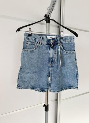 Прямі шорти з деніму mango трендові стильні базові літні шорти джинсові бавовняні