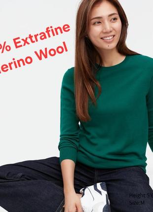 Шикарный шерстяной реглан зелёного цвета uniqlo extrafine merino wool с биркой