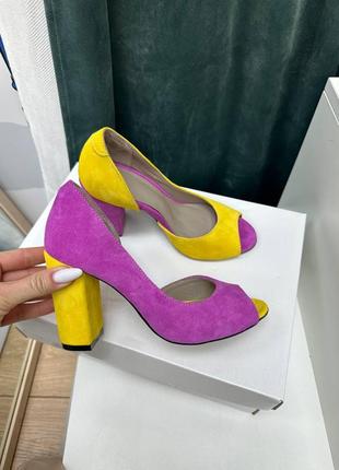 Эксклюзивные разноцветные туфли из натуральной замши цвет на выбор