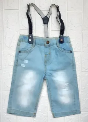 Шорты джинсовые для мальчика р104-110 голубые с подтяжками. турция