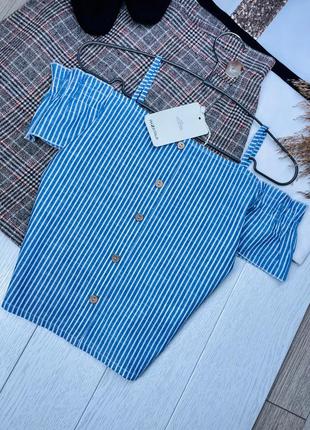 Новий смугастий топ топ з відкритими плечима блуза на ґудзиках для дівчинки 8 9 років