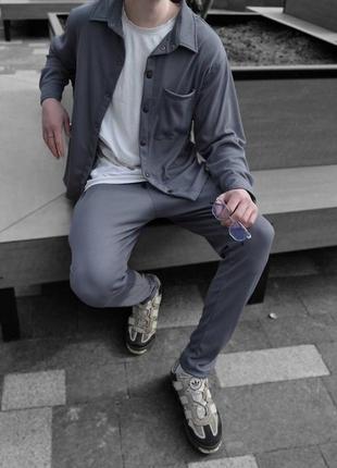 Костюм вафля рубашка мужской джоггеры карго зауженные длинная рубашка оверсайз брюки джоггеры высокая посадка оверсайз длинный рукав