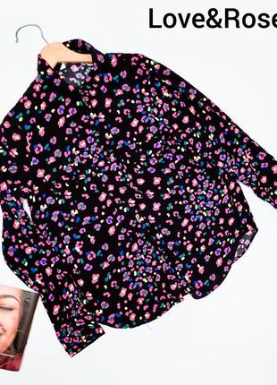 Женская свободного кроя черная рубашка с цветочным принтом на пуговицах от бренда love&amp;roses