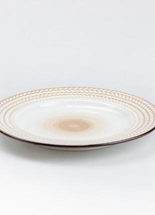 Тарелка круглая керамическая в ретро-стиле, десертная, белого цвета, 20.5 см.