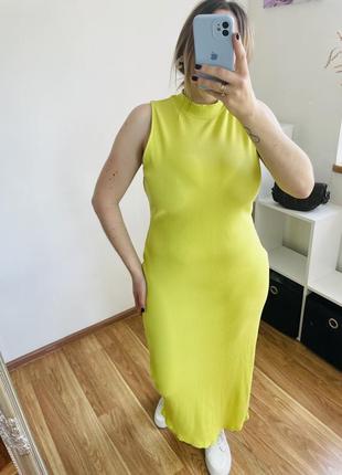 Довга сукня в рубчик великого розміру, салатового кольору