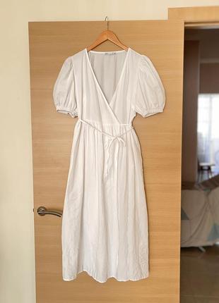 Белое платье на запах на затин хлопка платья миди винтаж