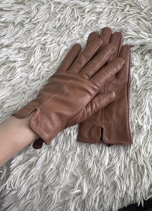 Коричневі перчатки рукавиці шкіряні елегантні рукавички xs