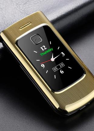 Мобільний телефон tkexun f18 (happyhere f18) gold зручна кнопкова розкладачка бабушкофон
