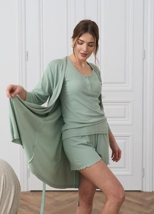 Комплект-трійка майка з шортиками і халат з бамбуку