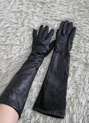 Довгі рукавиці чорні шкіряні перчатки елегантні жіночі рукавички