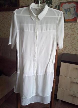 Довга біла шифонова блуза розмір с-м