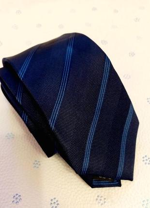 Шовк классический синий   галстук в принт в полоску