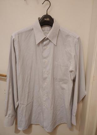 Мужская стильная белая рубашка в голубую полоску от бренда van heusen. размер: l.
