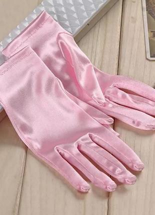Атласные перчатки высокого качества, женские праздничные перчатки. розовый цвет.