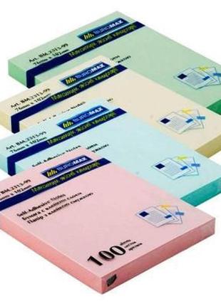 Папір для нотаток buromax with adhesive layer 76х102мм, 100sheets, pastel colors mix (bm.2313-99)