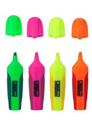 Набір маркерів buromax highlighter pen, neon, chisel tip, set 4 colors (bm.8904-84)