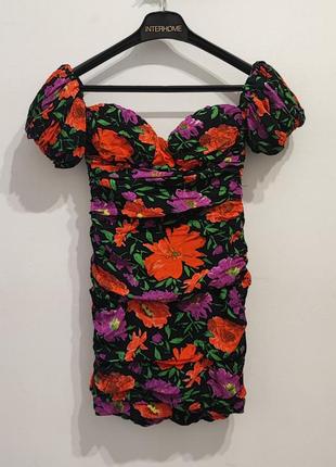 Zara платье мини короткое рукава буфы фонарики цветочный принт размер м 
идеальное состояние